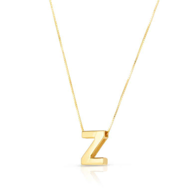 14K Gold Block Letter Initial Z Necklace-Yellow | Lobster