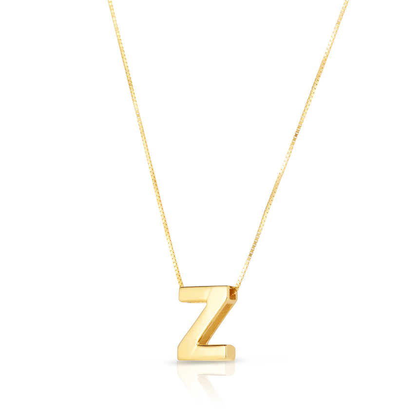 14K Gold Block Letter Initial Z Necklace-Yellow | Lobster