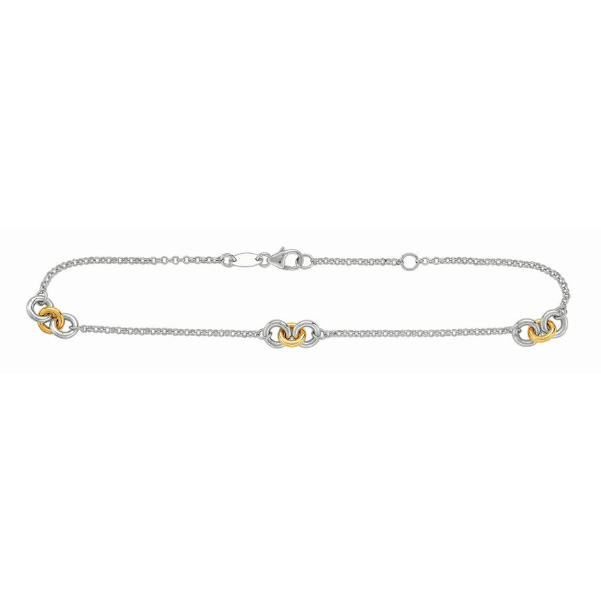 14K & Silver Stationed Circles Anklet-Two-tone | Lobster
