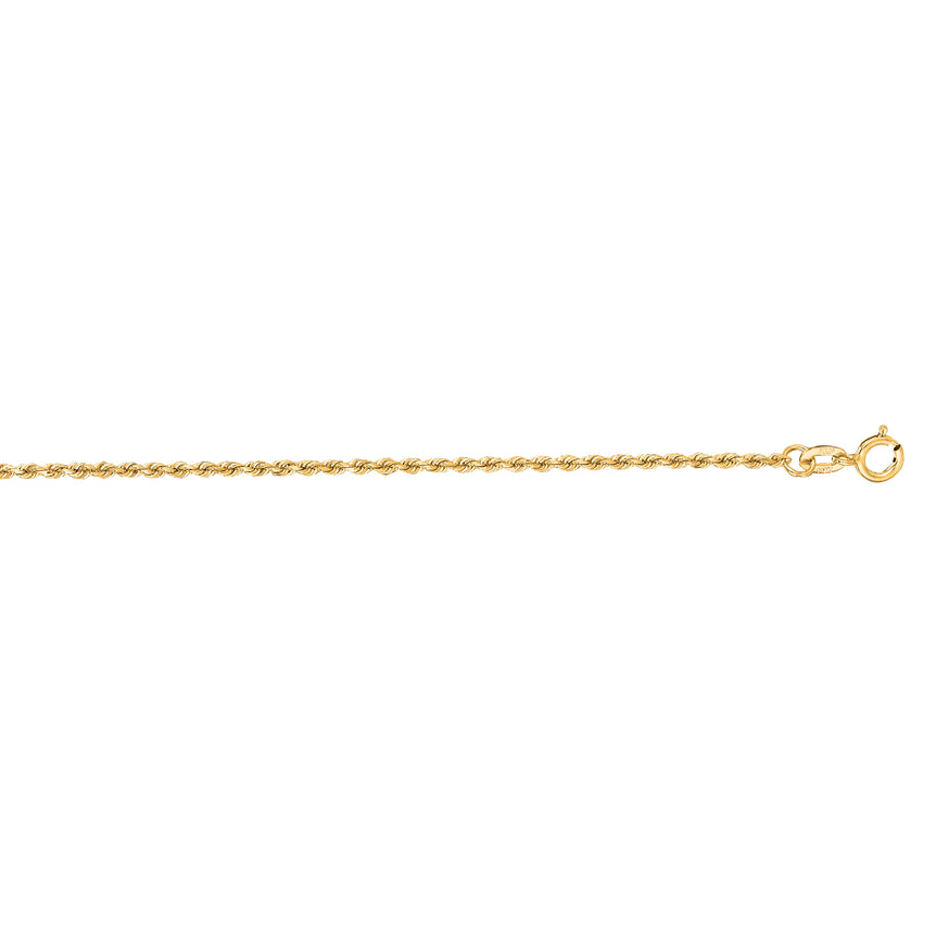 14K Gold 24" 1.4mm Diamond Cut Royal Rope Chain-Yellow | Spring Ring