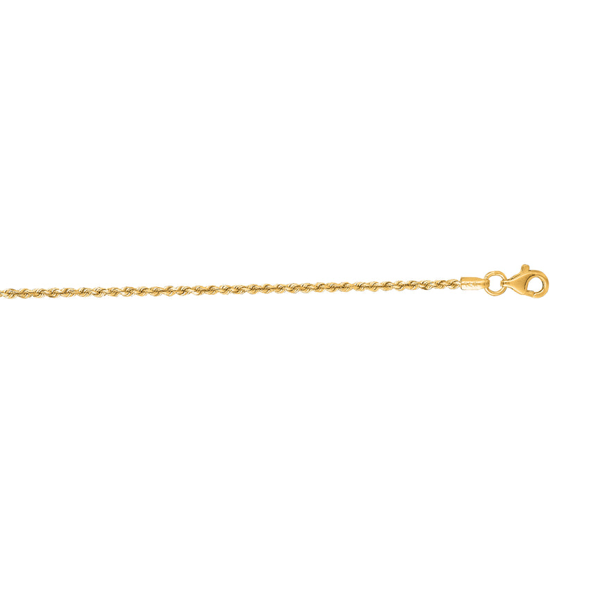 14K Gold 7" 1.6mm Royal Rope Chain-Yellow | Lobster