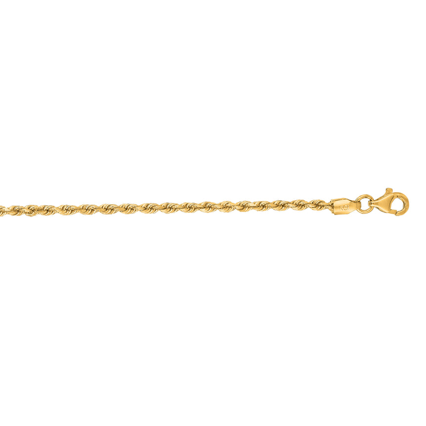 14K Gold 2mm Diamond Cut Royal Rope Chain-Yellow | Pear Shaped Lobster