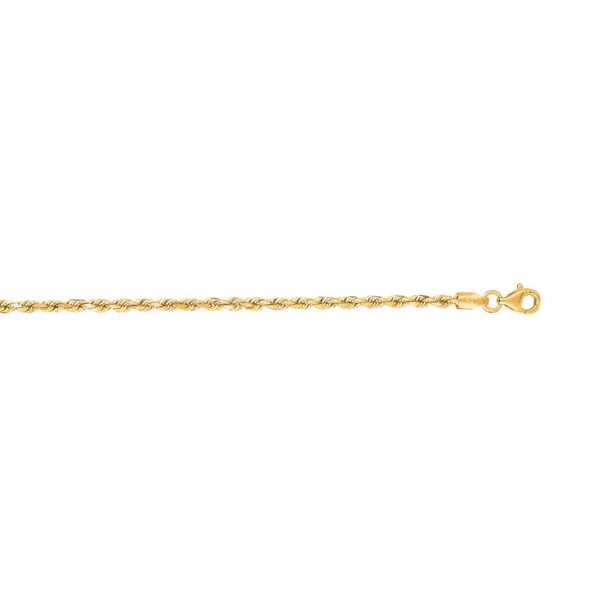 14K Gold 8" 2.5mm Diamond Cut Royal Rope Chain -Yellow | Lobster