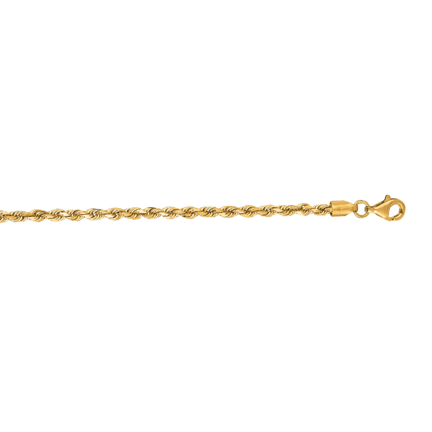 14K Gold 2.75mm Diamond Cut Royal Rope Chain -Yellow | Pear Shaped Lobster