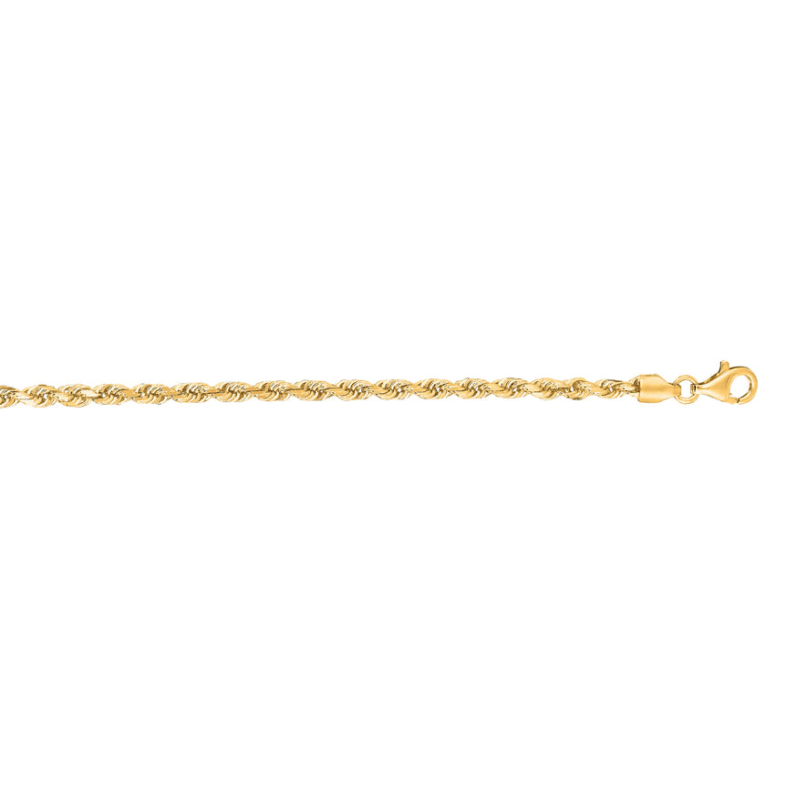 14K Gold 3mm Diamond Cut Royal Rope Chain -Yellow | Pear Shaped Lobster