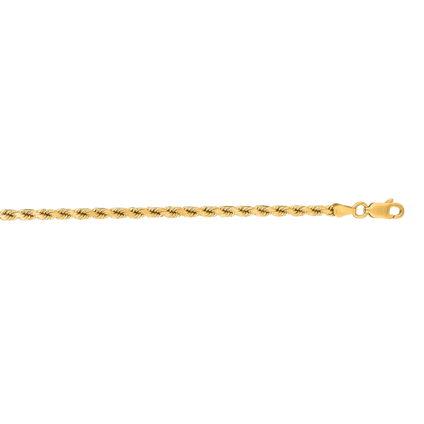 14K Gold 3.5mm Diamond Cut Royal Rope Chain -Yellow | Pear Shaped Lobster