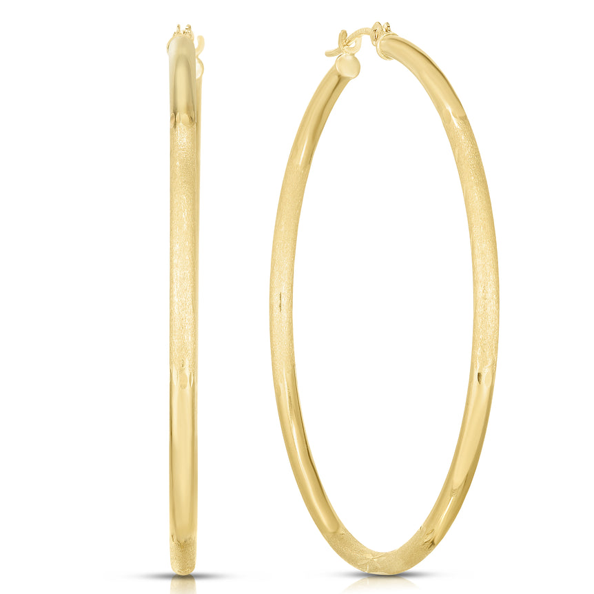 14K Yellow Gold 2mm Diamond Cut & Polished Design Hoop Earring-Yellow | Hinged