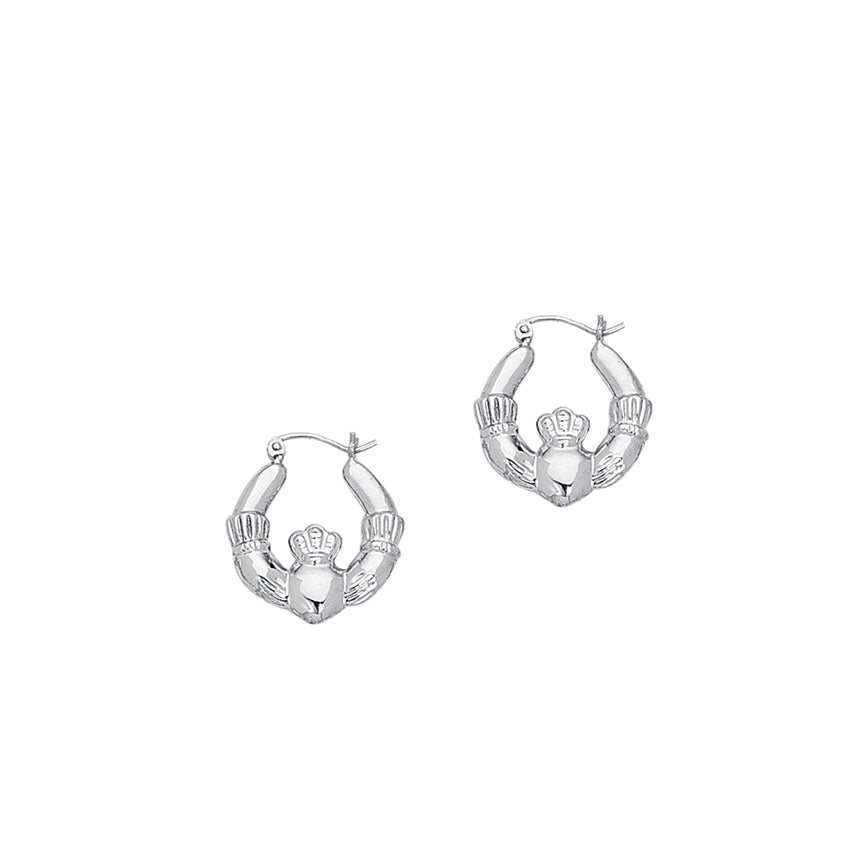 14K Gold Polished Claddagh Back to Back Hoop Earring-White | Hinged
