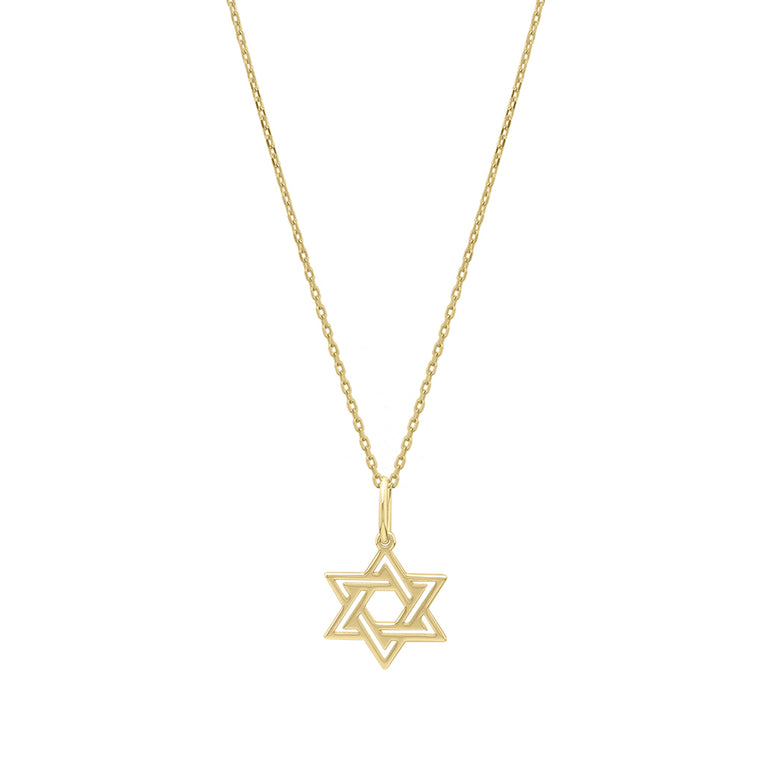 14K Gold Star of David Pendant-Yellow | Lobster