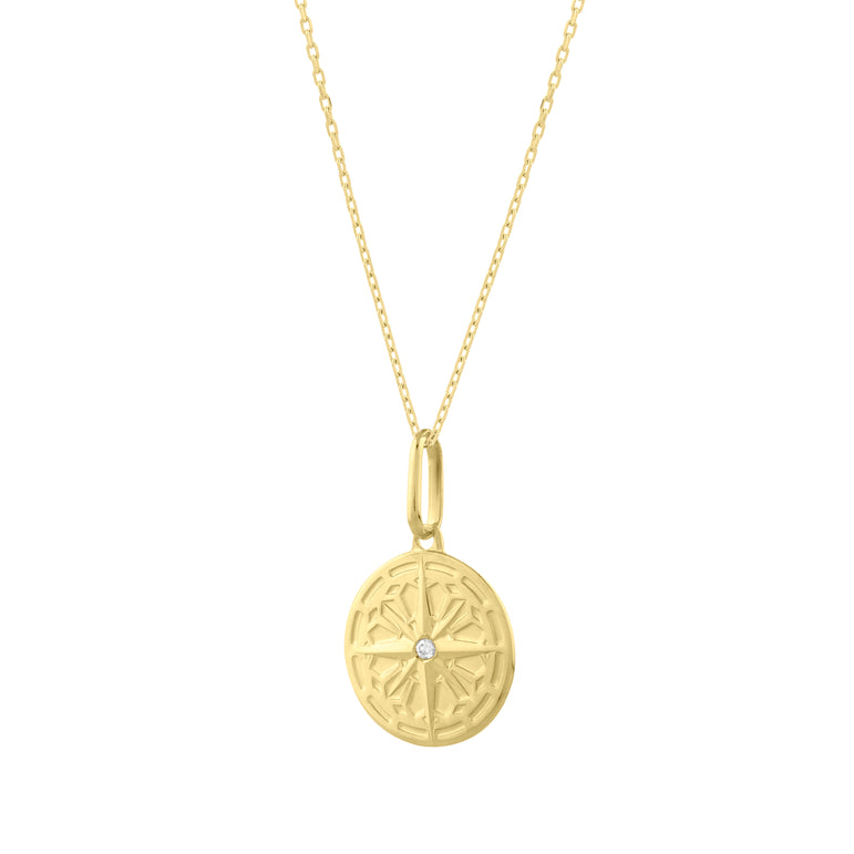 14K Round North Star Talisman Pendant -Yellow | Lobster