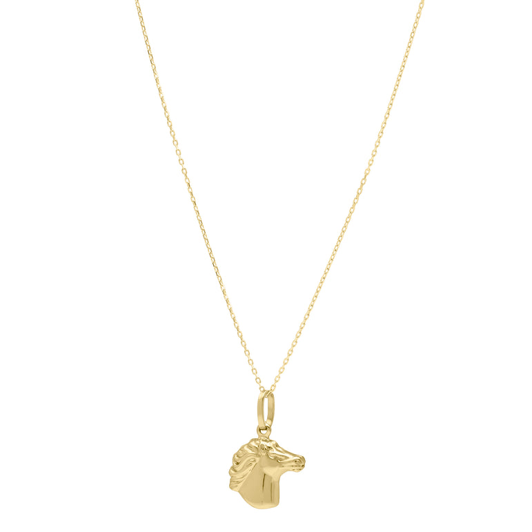 14K Medium Horse Head Pendant -Yellow | Lobster