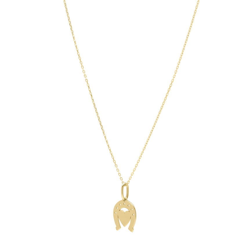 14K Heart & Horseshoe Pendant -Yellow | Lobster
