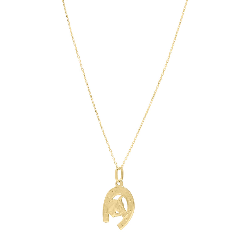 14K Horse & Horseshoe Pendant -Yellow | Lobster