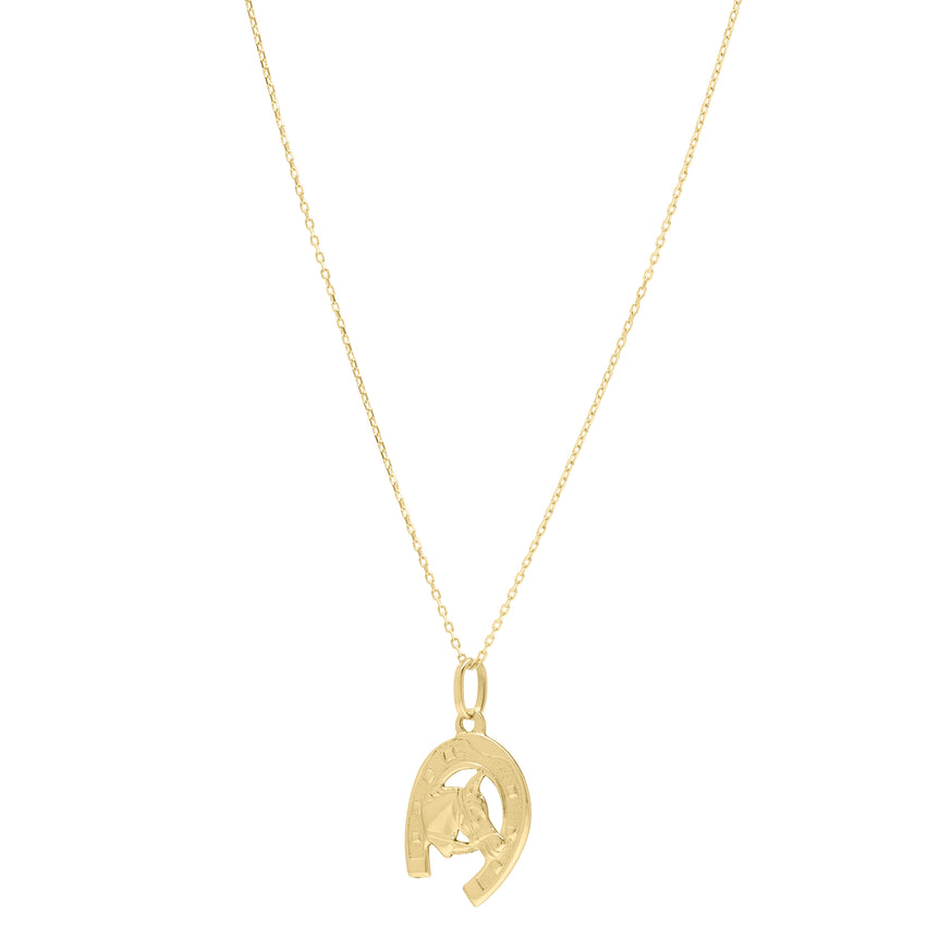 14K Horse & Horseshoe Pendant -Yellow | Lobster