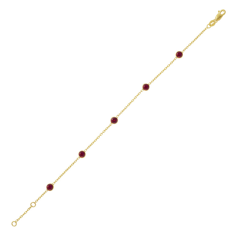 14K Ruby Station Bracelet-Yellow | Lobster