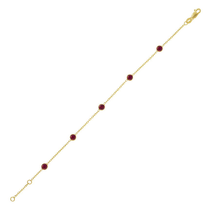 14K Ruby Station Bracelet-Yellow | Lobster