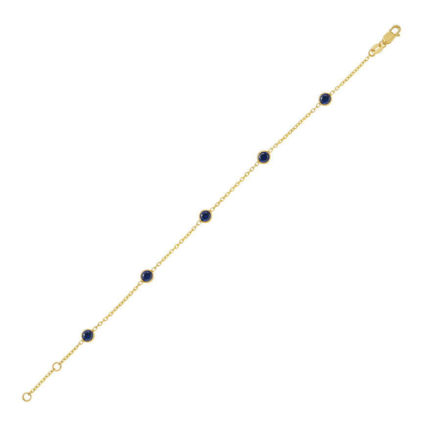 14K Blue Sapphire Station Bracelet-Yellow | Lobster