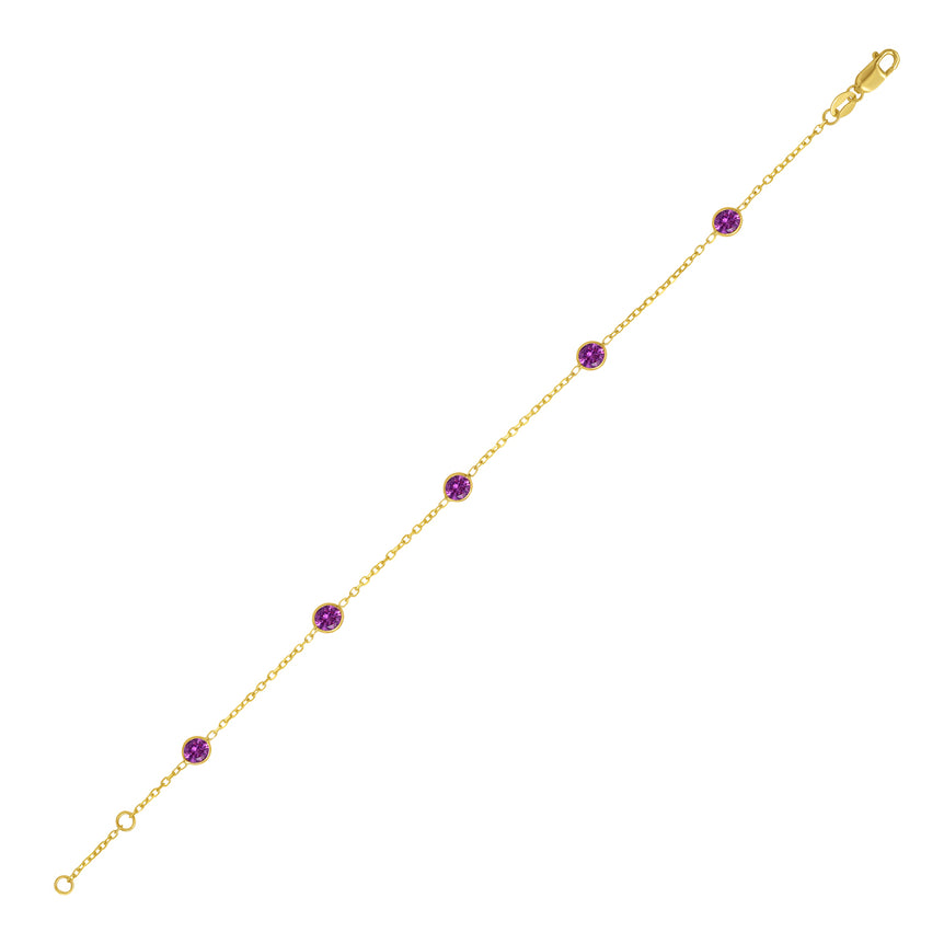 14K Pink Sapphire Station Bracelet-Yellow | Lobster
