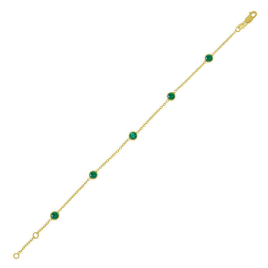 14K Emerald Station Bracelet-Yellow | Lobster
