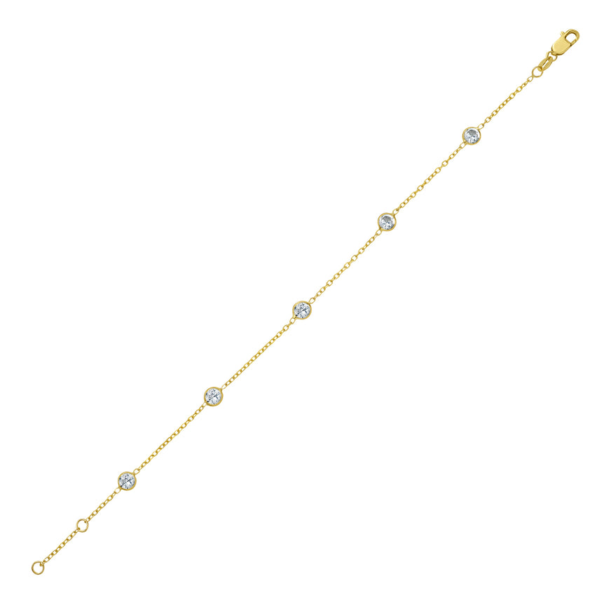 14K CZ Station Bracelet-Yellow | Lobster