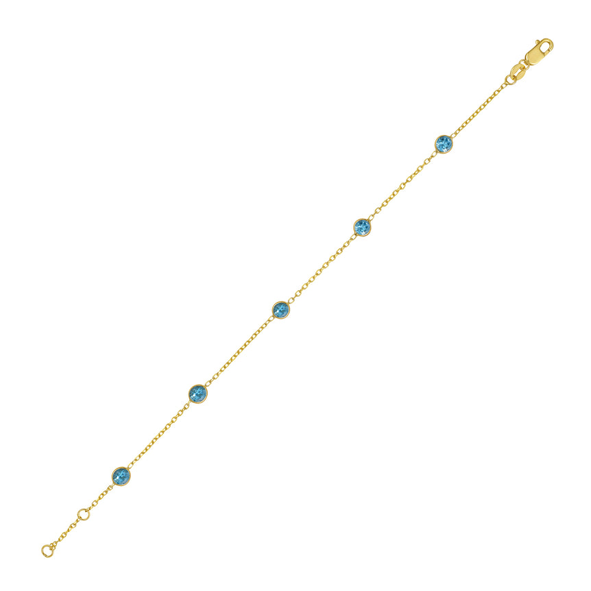 14K Blue Topaz Station Bracelet-Yellow | Lobster