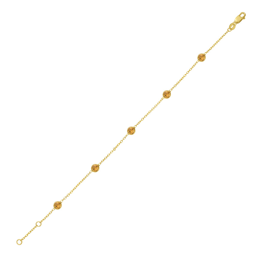 14K Citrine Station Bracelet-Yellow | Lobster