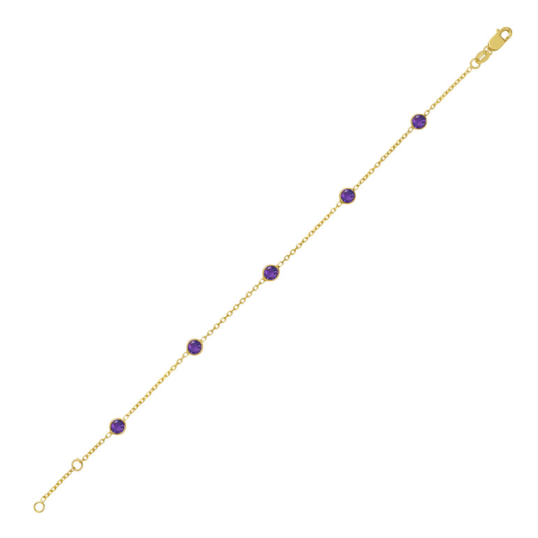 14K Amethyst Station Bracelet-Yellow | Lobster