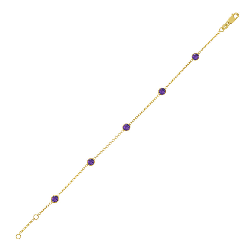 14K Amethyst Station Bracelet-Yellow | Lobster