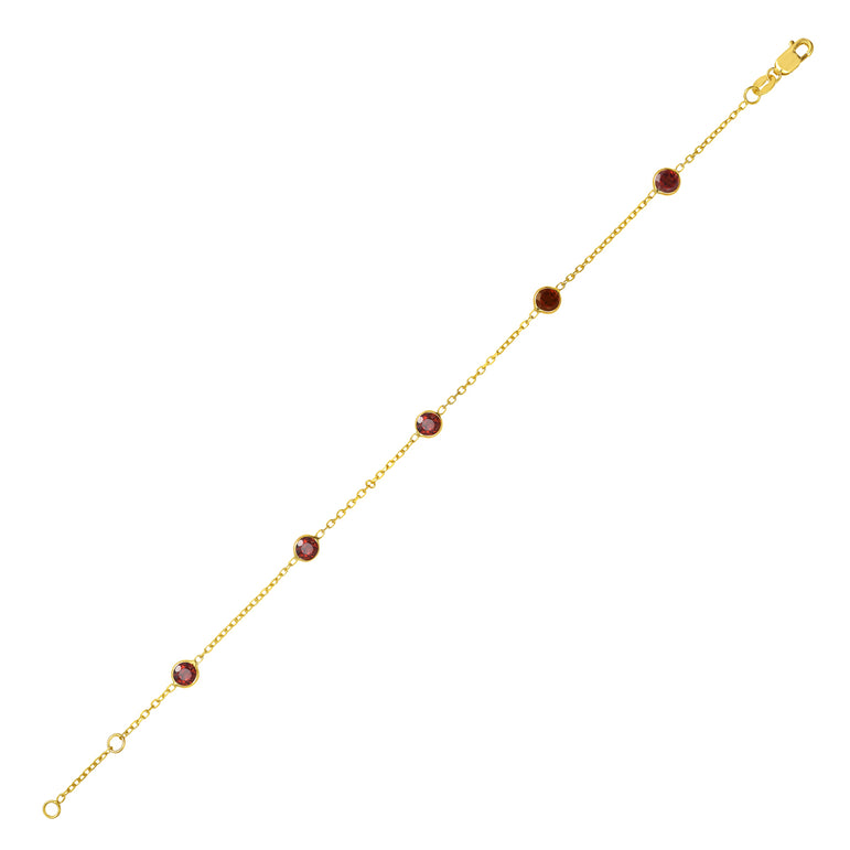 14K Garnet Station Bracelet-Yellow | Lobster