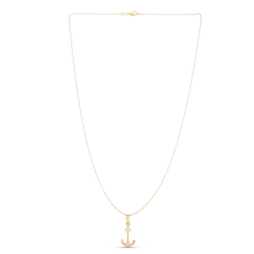 14K Gold Polished Anchor Necklace-Yellow | Lobster