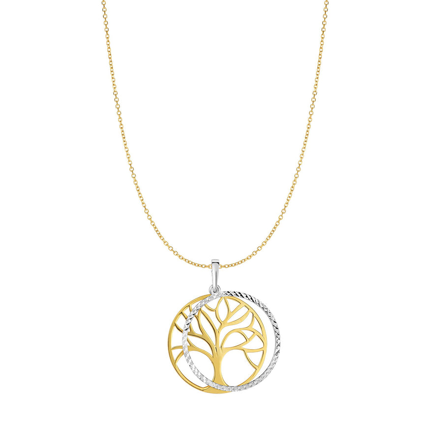 14K Two-tone Gold Double Disc Tree of Life Necklace-Yellow | Lobster
