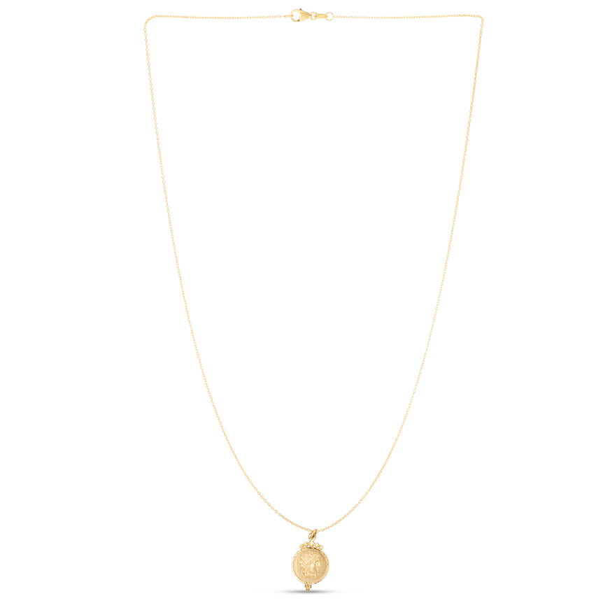14K Gold Roman Coin Inspired Necklace-Yellow | Lobster