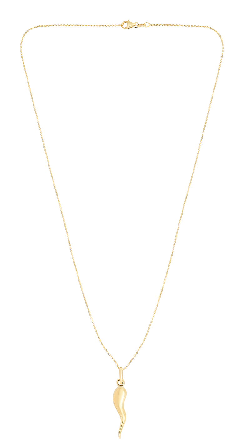 14K Gold Italian Horn Necklace-Yellow | Lobster