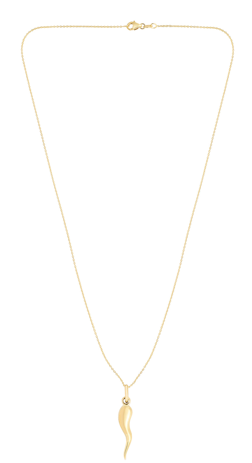 14K Gold Italian Horn Necklace-Yellow | Lobster