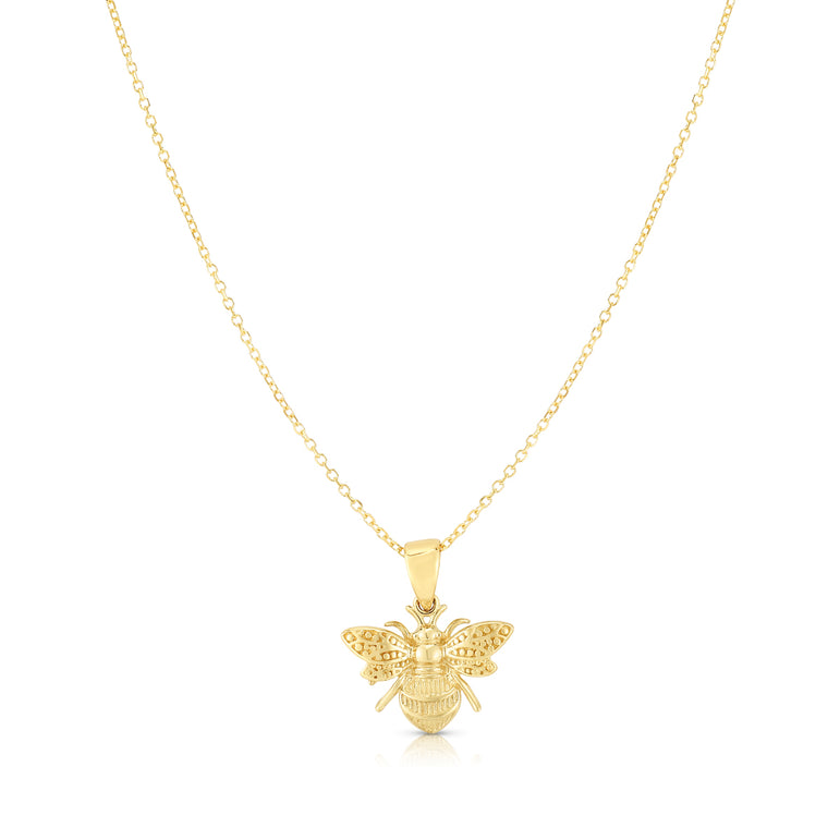 14K Gold Bumble Bee Necklace-Yellow | Lobster