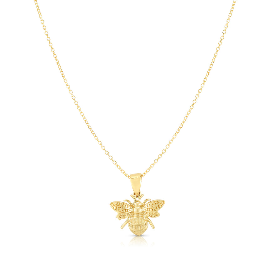 14K Gold Bumble Bee Necklace-Yellow | Lobster