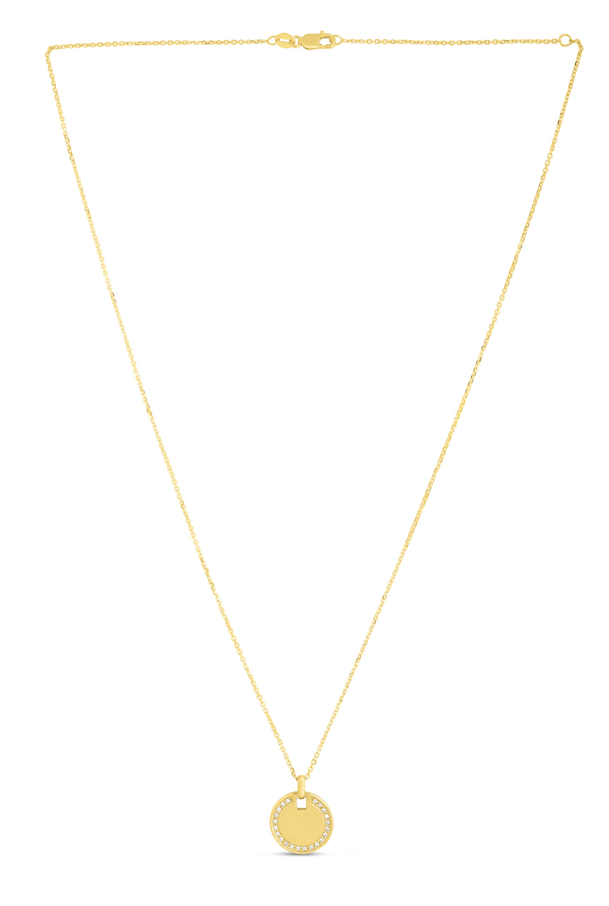 14K Gold Round Diamond Tag Necklace-Yellow | Lobster