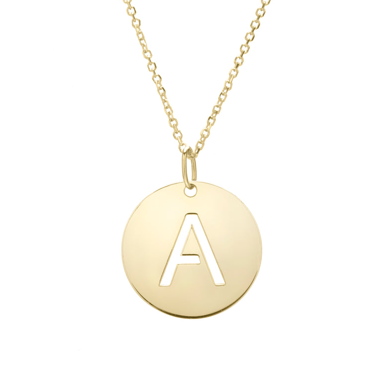 14K Gold Disc Initial A Necklace-Yellow | Lobster