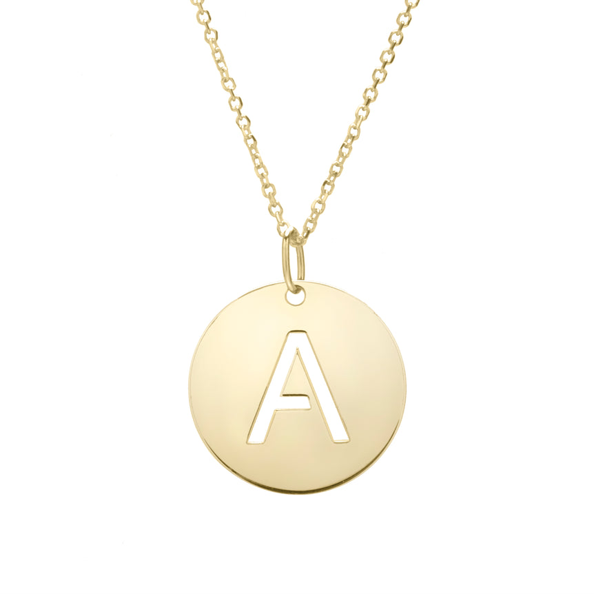 14K Gold Disc Initial A Necklace-Yellow | Lobster
