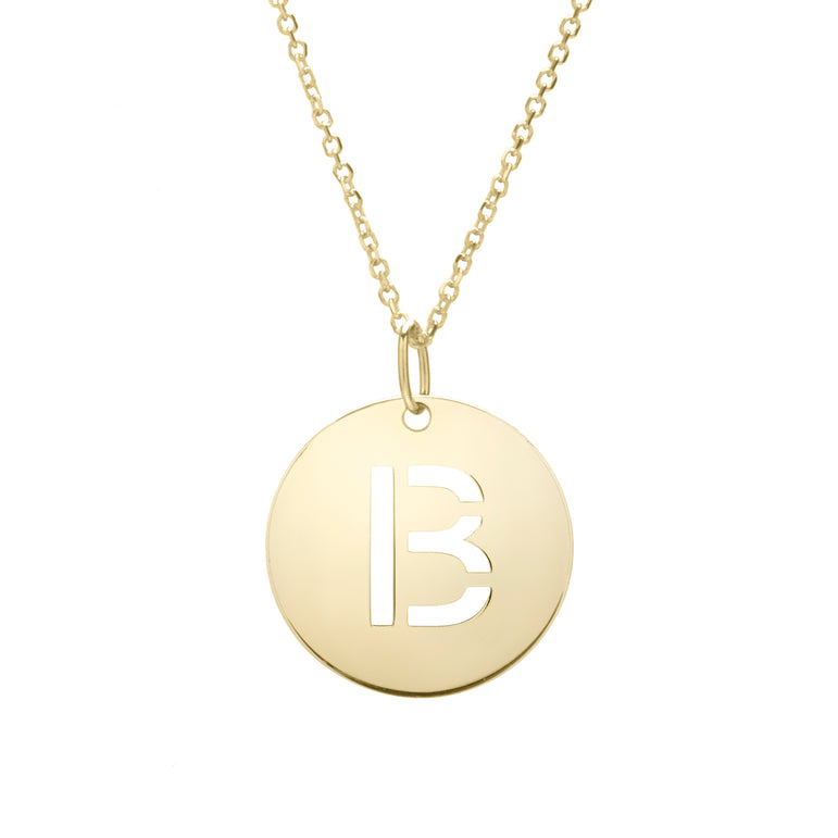 14K Gold Disc Initial B Necklace-Yellow | Lobster