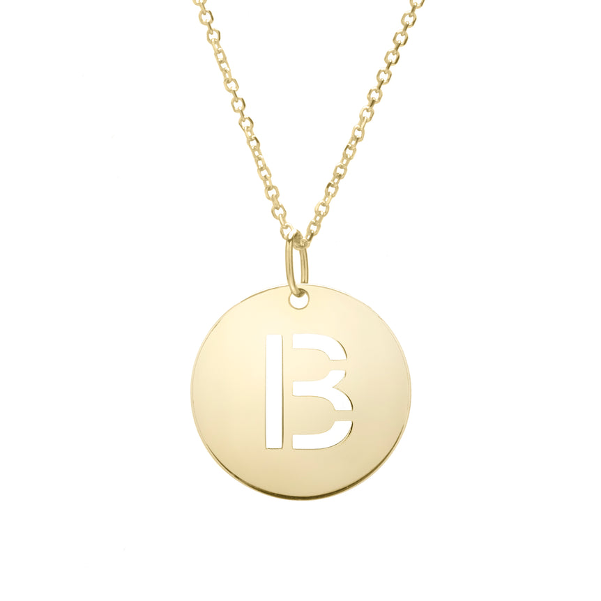 14K Gold Disc Initial B Necklace-Yellow | Lobster