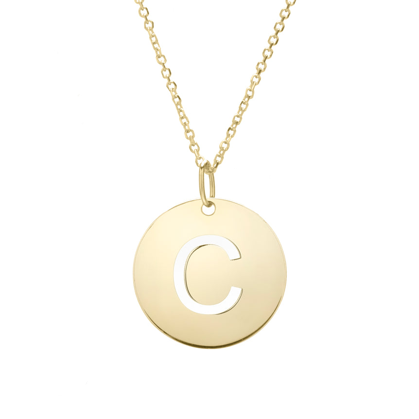 14K Gold Disc Initial C Necklace-Yellow | Lobster