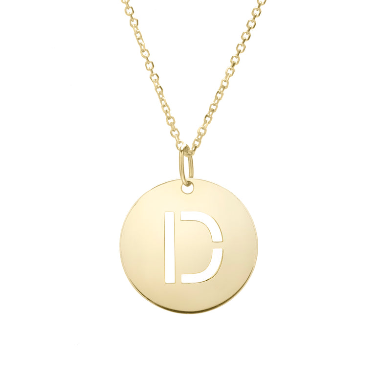 14K Gold Disc Initial D Necklace-Yellow | Lobster