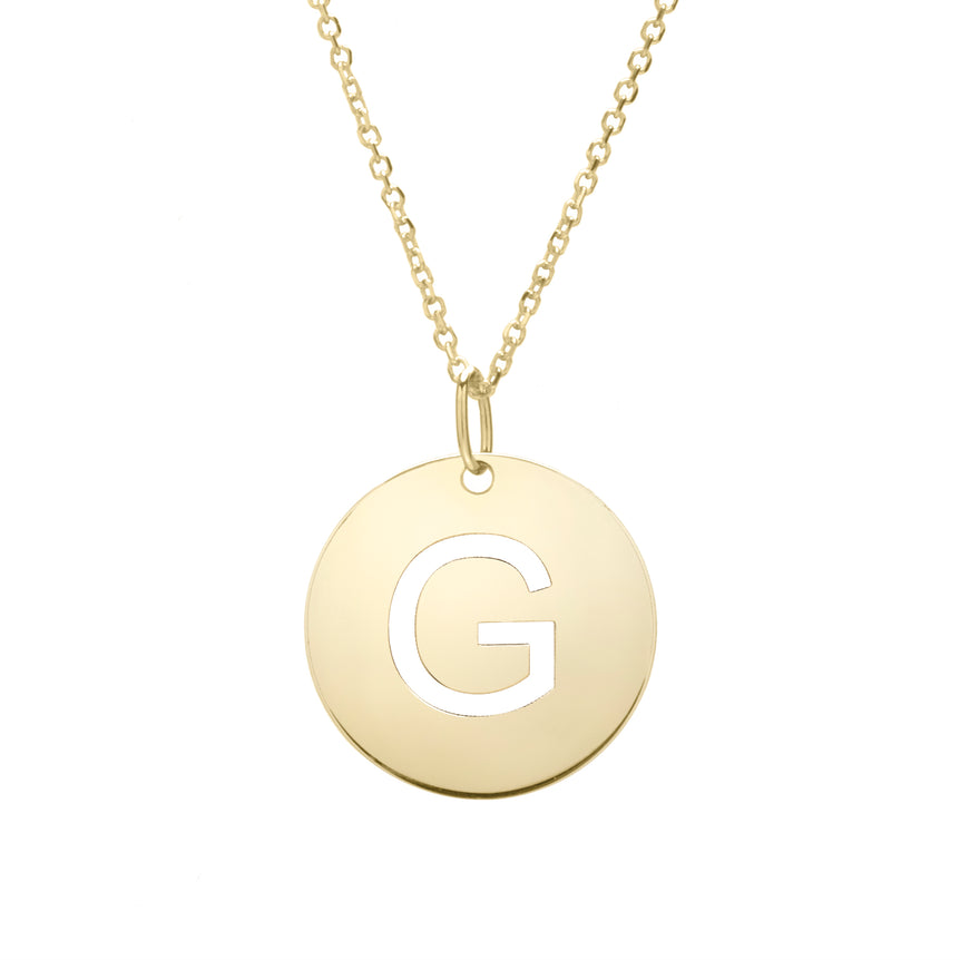 14K Gold Disc Initial G Necklace-Yellow | Lobster