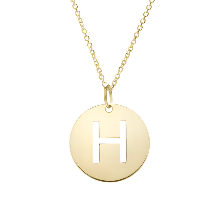 14K Gold Disc Initial H Necklace-Yellow | Lobster