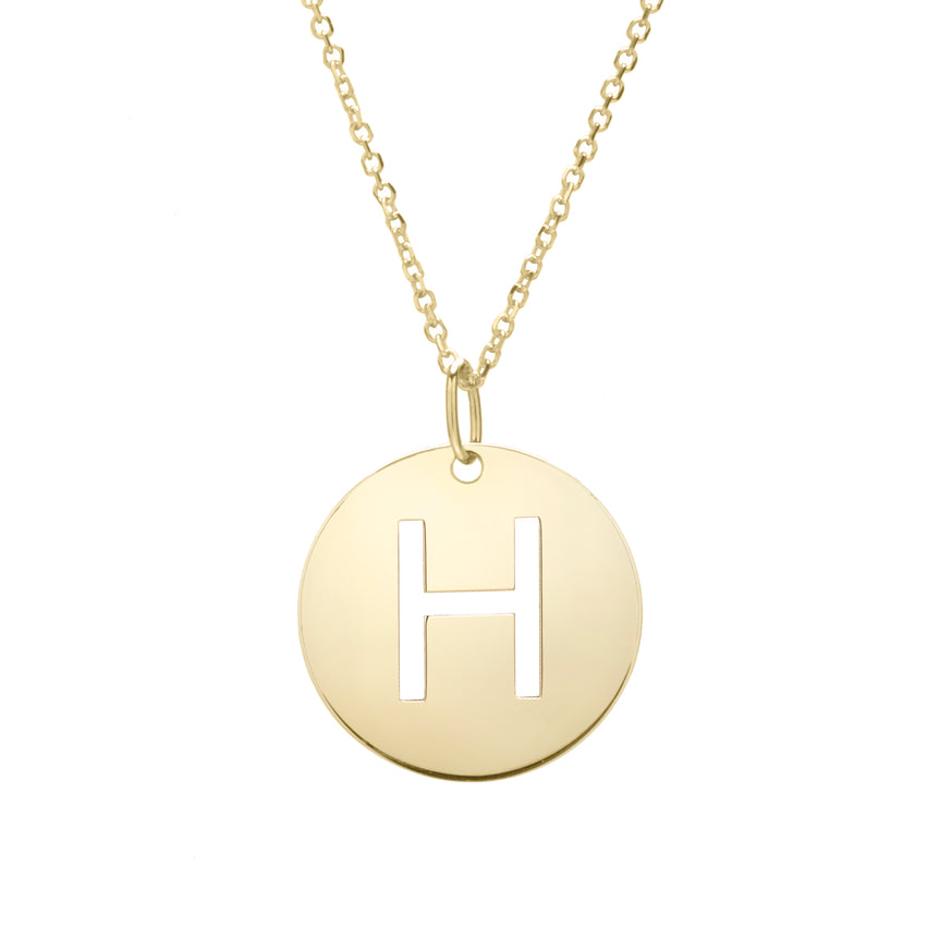 14K Gold Disc Initial H Necklace-Yellow | Lobster