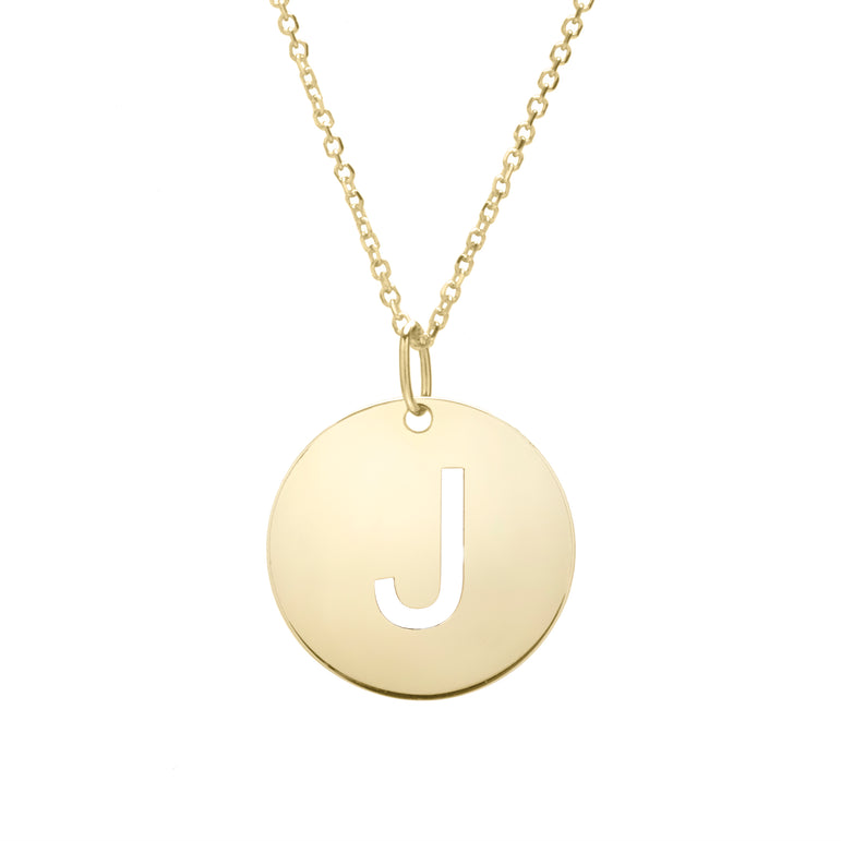 14K Gold Disc Initial J Necklace-Yellow | Lobster