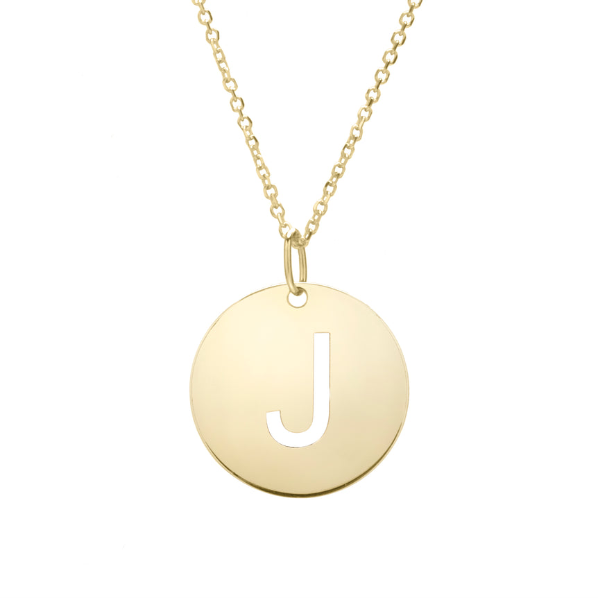 14K Gold Disc Initial J Necklace-Yellow | Lobster