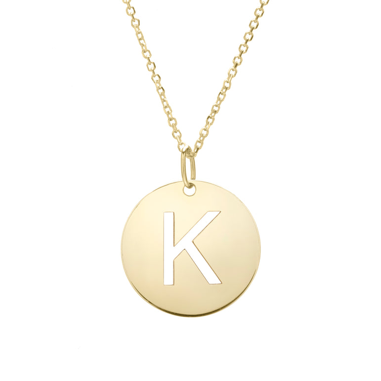 14K Gold Disc Initial K Necklace-Yellow | Lobster