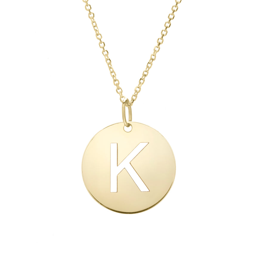 14K Gold Disc Initial K Necklace-Yellow | Lobster